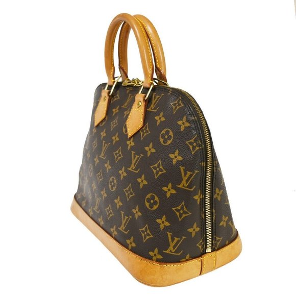 LOUIS VUITTON LV Logo Alma Hand Bag Monogram Leather Brown France - Picture 2 of 16